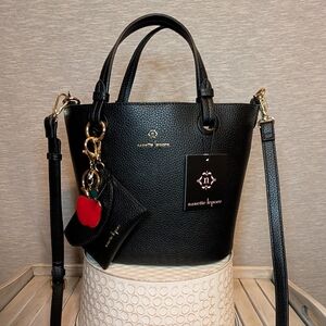 NWT Nanette Lepore Black Gianna Satchel Crossbody w/ Cardholder & Keychain